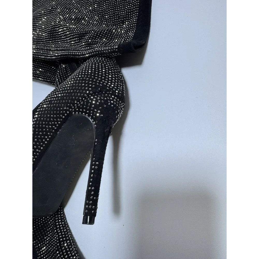 Unbranded Rhinestone Over The Knee Boots Womens 9 Black Stiletto Pointed Toe Zip